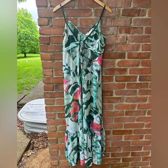LC Lauren Conrad Green Leaf Print Sheer Maxi Dress Cover Up - Picture 2 of 8